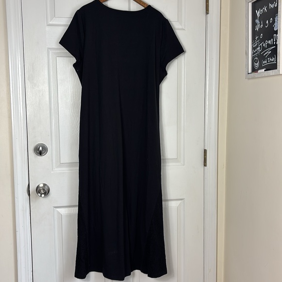 H by HALSTON black short sleeve maxi dress lace panels size XL cotton viscose - Picture 2 of 12